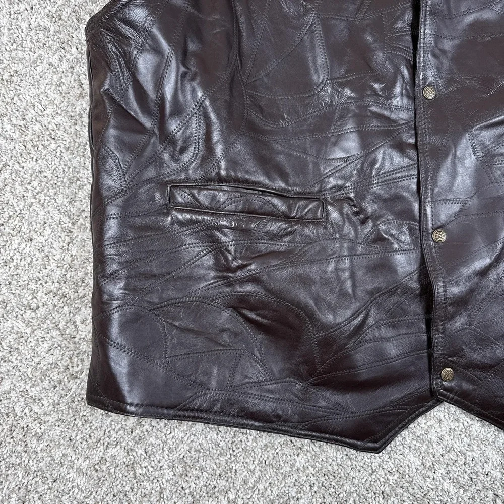KingSize Leather Vest Mens 4XL Tall Brown Quilt Lined Patchwork‎ Western